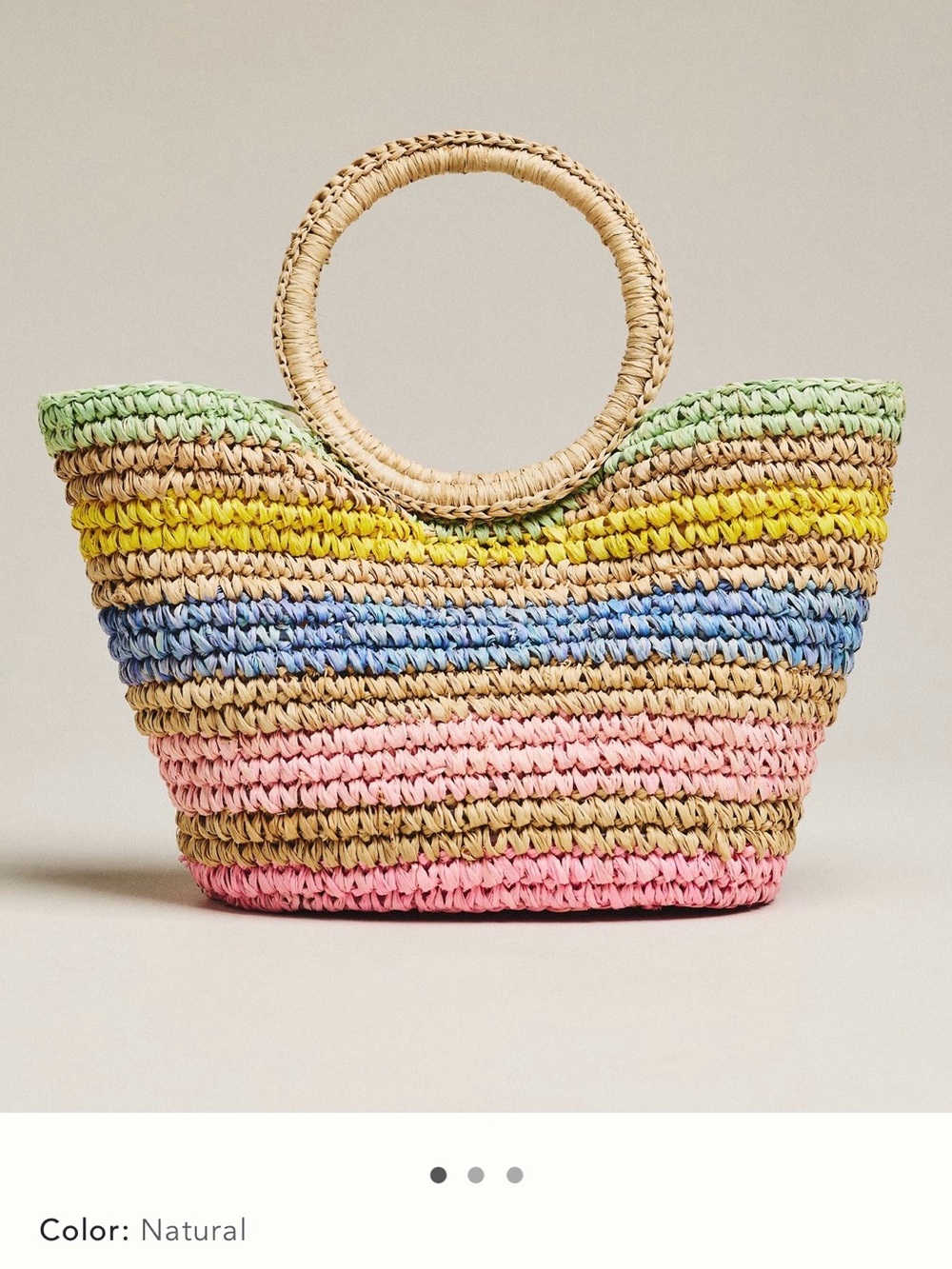 New Anthropologie sunshine tienda Capri woven straw top handle bag pastel stripe